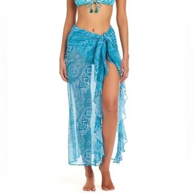 BLEU ROD BEATTIE Coastal Cool Long Chiffon Ruffle Pareo Cover Up - Imagem 1 de 4