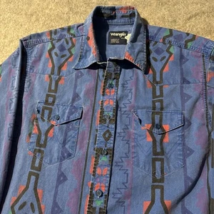 Vintage Wrangler Brushpopper Shirt Aztec X Long Tails 17.5 36 Striped Western - Picture 1 of 8