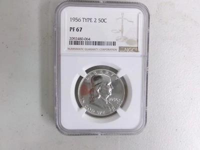 1956 Type 2 Ben Franklin  -NGC Graded - MS67  Proof Coin. 0.9 Silver. USGM50SL - Image 1 of 2