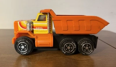 Ertl Orange Pressed Metal and Plastic Dump Truck Powerized Friction Vintage 1986 - Image 1 of 4