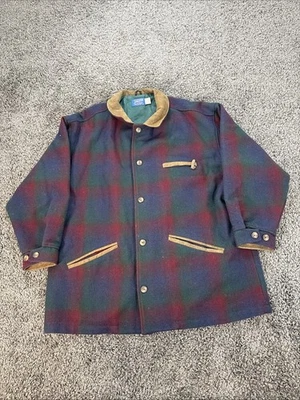 Pendleton Vtg Jacket Mens XL 100% Virgin Wool Field Chore Plaid Leather Trim - Image 1 of 4