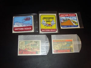 1970s/1980s St. Augustine and Daytona Beach Decals, Original Packaging, 5 Pieces - Picture 1 of 1
