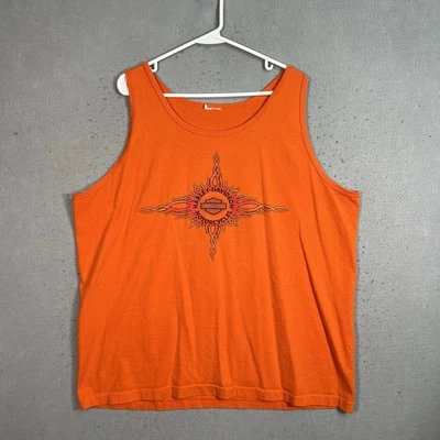 Vintage Y2K Harley Davidson Motorcycles Tribal Tank Top T Shirt Adult XL Orange - Image 1 of 4