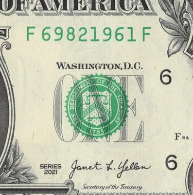 Billete del año 1961 en posición final número de serie billete de $1 dólar F6982161F Foto 1 de 4