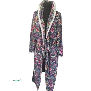 Vintage Victoria's Secret Robe 100% Cotton Floral Lace Trim Gold Label - Picture 1 of 15