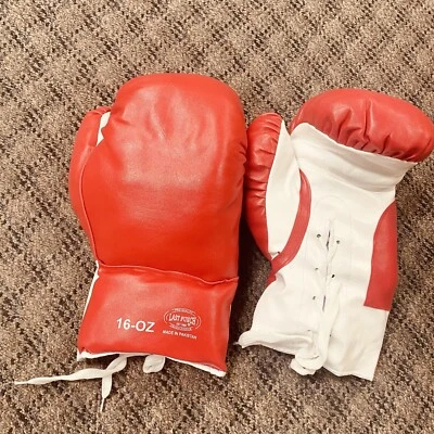 LAST PUNCH 16 OZ BOXING PRACTICE TRAINING GLOVES Sparring Faux Leather Red Color