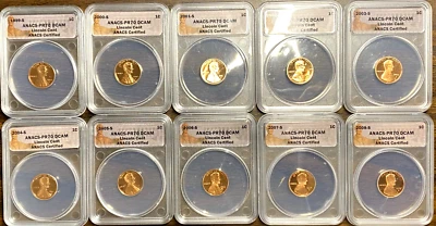 [ANACS] 1999 THROUGH 2008-S Proof Lincoln Penny PR70 DCAM 1c Cent - Image 1 of 4