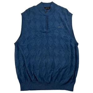 Chaleco Suéter Greg Norman Para Hombre Azul Argyle Tejido Talla XL 100% Algodón 1/4 Cremallera - Imagen 1 de 10