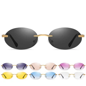 Retro ovale randlose Sonnenbrille Mode rahmenlose Brille Brille UV400 Schutz - Bild 1 von 19