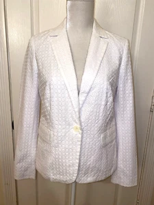 Blazer Donna Bianco Occhiello Ricamato LIZ CLAIBRONE Giacca Cotone Taglia Small - Foto 1 di 10