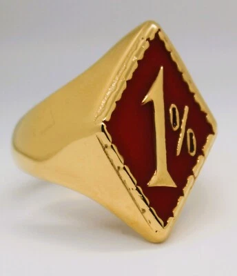 1% Outlaw мотоциклиста кольцо, красный и золотой, один процент, из нержавеющей стали размер 7 thur 15 - Изображение 1 из 4