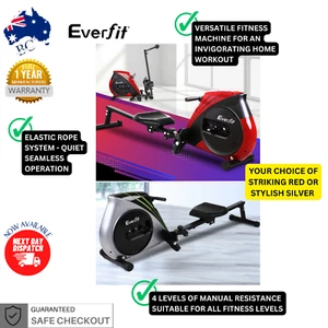 Everfit Rowing Machine Home Resistance Cardio Exercise Rower 4 Levels Workout AU - Picture 1 of 27