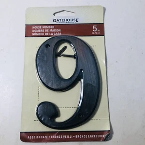 Gatehouse House Number #9 Aged Bronze Flush Mount 5 Inch Tall 3.5" Wide NOS - Picture 1 of 3