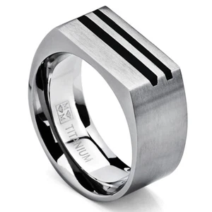 Men's Bold Titanium Pinky Ring Bands with Resin Inlay, Brushed Finish - Picture 1 of 5