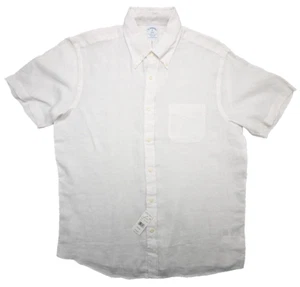 Brooks Brothers Shirt Mens Medium White 100% Linen Flax SS Regular Fit $118 - Picture 1 of 9