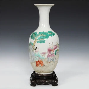 SELTENE CHINESISCHE PORZELLAN QING DYNASTIE FAMILLE ROSE VASE MAHAGONI HOLZSOCKEL - Bild 1 von 11