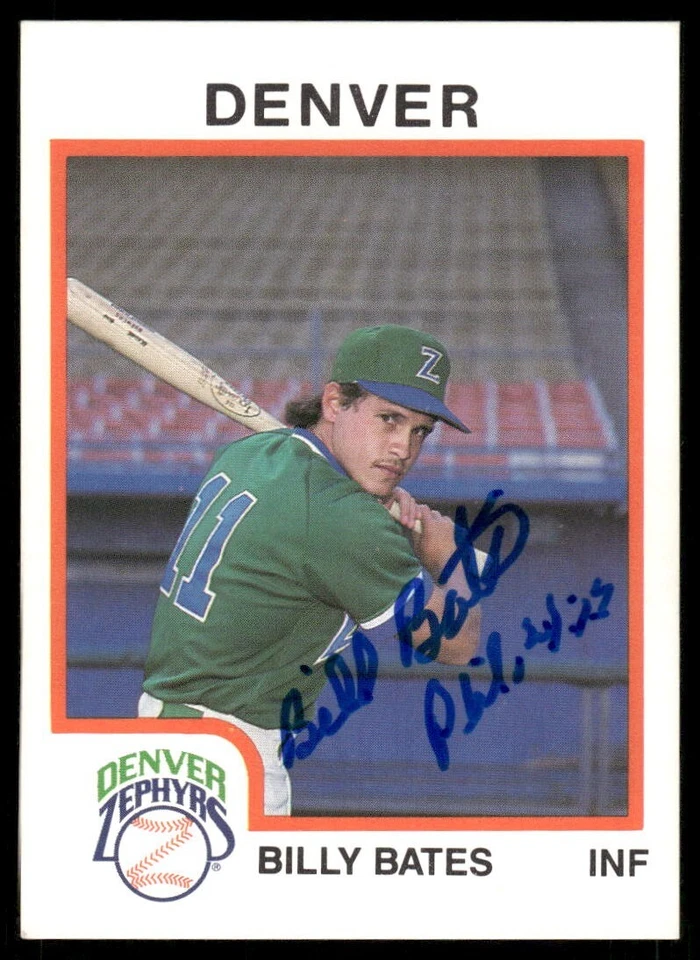1987 Denver Zephyrs BILLY BATES Signed Card autograph auto BREWERS REDS - Image 1 of 1