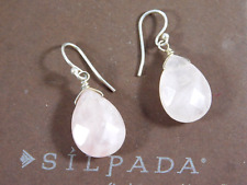 Silpada Sterling Silver Teardrop Faceted Rose Quartz Twisted Wire Earrings W1057