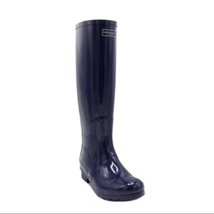 NIB London Fog Thames Waterproof Rain Boots Shiny Navy Blue Size 6 - Picture 1 of 4