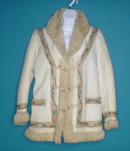 Vtg 70s Afghan Shearling Penny Lane Coat Embroidered Floral Sz S/M **TLC** - Picture 1 of 23