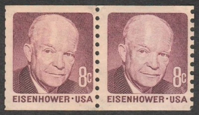 USA Scott #1402 Dwight D. Eisenhower 8¢ Stamp Coil Horizontal Pair MNH!! - Image 1 of 2