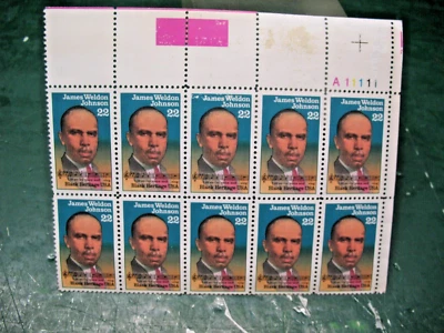 JAMES   WELDON  JOHNSON  BLACK HERITAGE  USA  SHEET  OF   10  STAMPS 22  CENTS - Image 1 of 2