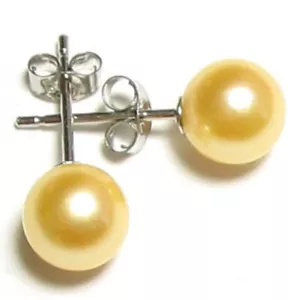 Pendientes de perlas doradas japonesas Akoya de 5,5-6 mm en oro amarillo o blanco de 14 K - Imagen 1 de 4