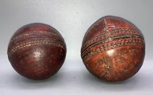 Cricket Ball Hand Stitched Leather Antique Vintage Very Old Cricket Balls X 2 - Picture 1 of 23