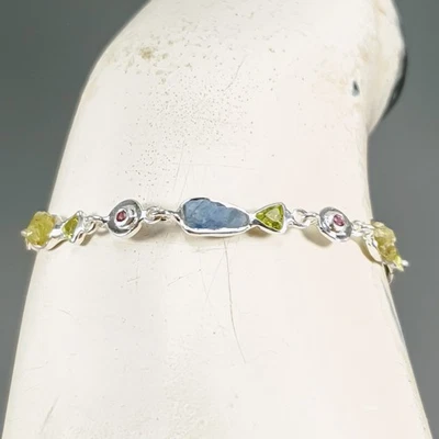 Handmade Natural Peridot Bracelet 925 Sterling Silver 6"/BR13613 - Image 1 of 4