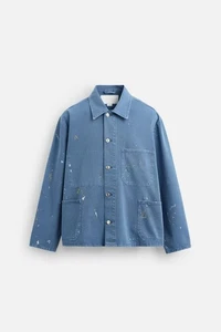 New Zara Paint Splatter Overshirt S 0840/496 Blue shirt jacket top sweater - Picture 1 of 8