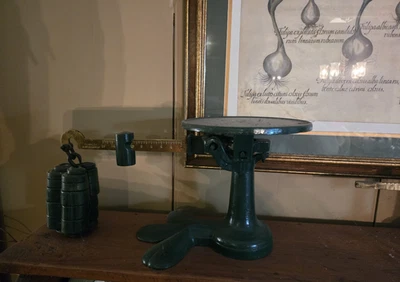 Antique Jones of Binghamton beam scale, complete with 6 Shamrock weights nice! - Image 1 of 4