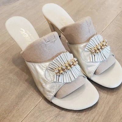 Zapato de boda Onex metálico dorado abanico cuero tacón dorado noche talla 40/9 nuevo sin caja Foto 1 de 4