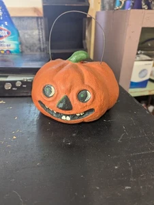 Secchiello zucca Jack-O-Lantern vintage stile primitivo Halloween cartapesta - Foto 1 di 8