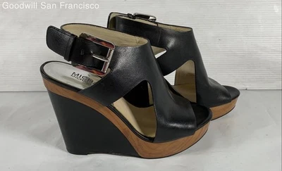 Michael Kors Cuero Negro Puntera Abierta Clásico Cuña Cordones Mujer Tacones Talla 5M Foto 1 de 4