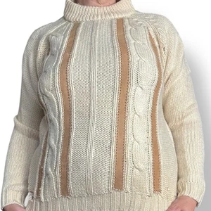 Suéter Vintage Tanni 100 Lana Tejido con Cable Borde de Cuero Hecho en Hong Kong Mediano - Imagen 1 de 11