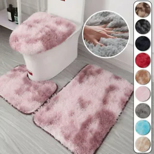 3Pcs Set Washable NoSlip Bathroom Pedestal Rug Carpet Toilet Lid Cover Bath Mat♬ - Picture 1 of 26