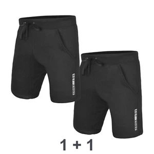 2 Pack:DEFY Mens New Classic Fitness Gym Casual Cotton Fleece Shorts Black+Black - Picture 1 of 6