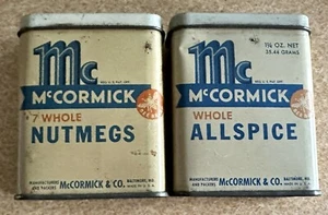 VINTAGE McCORMICK WHOLE CLOVES And ALLSPICE TIN ANTIQUE SPICE CANS - Picture 1 of 6