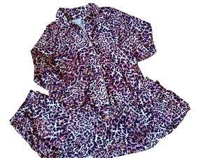 ADORE ME WOMENS SZ OX 2-PIECE PAJAMA SET LONG SLEEVE TOP/BOTTOMS Leopard Print - Picture 1 of 6