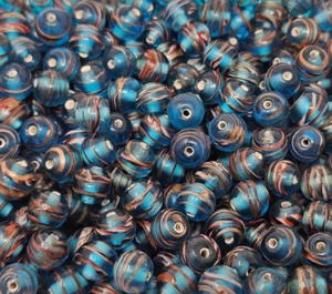 50 pcs VTG Transparent Blue Swirled Lampwork Glass Jewelry Beads 9mm Round - Picture 1 of 2