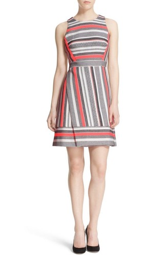 Abito smanicato Kate Spade New York fit & flare nastro jacquard nuovo con etichette 6 $428 00