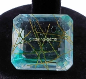 128 CT IGL Certified Bi Color Rutilated Quartz Emerald Cut Loose Gemstone 4OUF - Picture 1 of 8