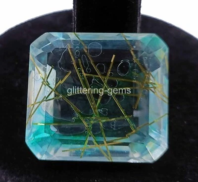 128 CT IGL Certified Bi Color Rutilated Quartz Emerald Cut Loose Gemstone 4OUF - Image 1 of 4