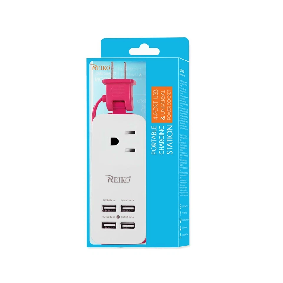 Cargador de pared Reiko USB AC / 4 puertos USB 4A 5V / bolsa verde, rosa, blanco, negro  Foto 1 de 4