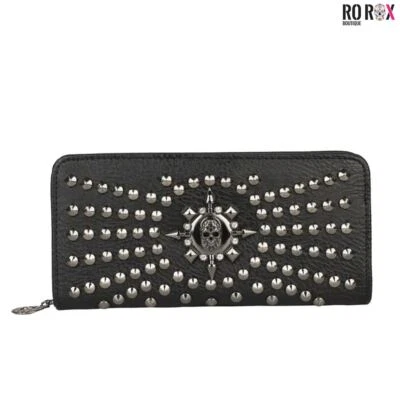 Ro Rox Skull Wallet Studs Large Clutch Punk Gothic Credit Card Faux Leather