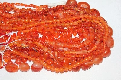 Three (3)-14 to 15" Strands Natural Gemstone-Carnelian Beads wide range - Image 1 of 3