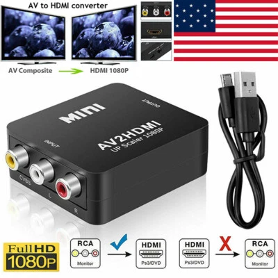 RCA AV to HDMI HD Converter Composite CVBS Audio Video Adapter Wii NES SNE↔ - Image 1 of 4