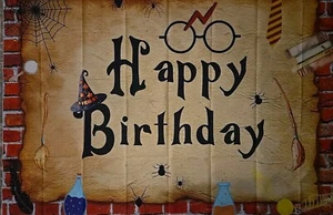 Potter Wizard Party Backdrop 84x60in w/Party Decor & Assess gifts for 13 Kids. - Picture 1 of 7
