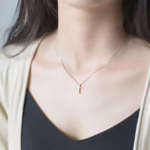 Small Cross Necklace For Women Girls Tiny 14k Gold Plated 16 Inch Jewelry - Picture 1 of 1