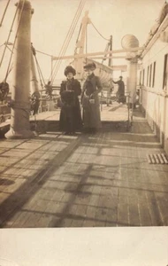 Postcard RPPC: Edwardian Women on Steamship Deck, Lifeboat View, Pre-WWI - Picture 1 of 3